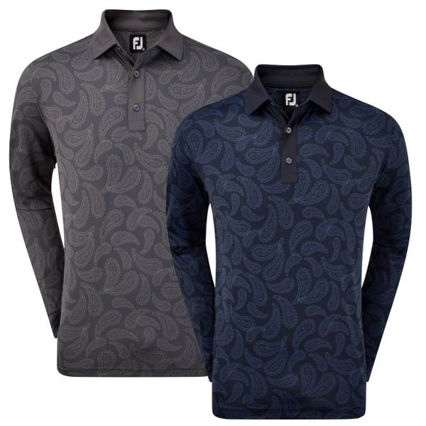 FootJoy Mens Long Sleeved Tonal Paisley Print Polo Shirt